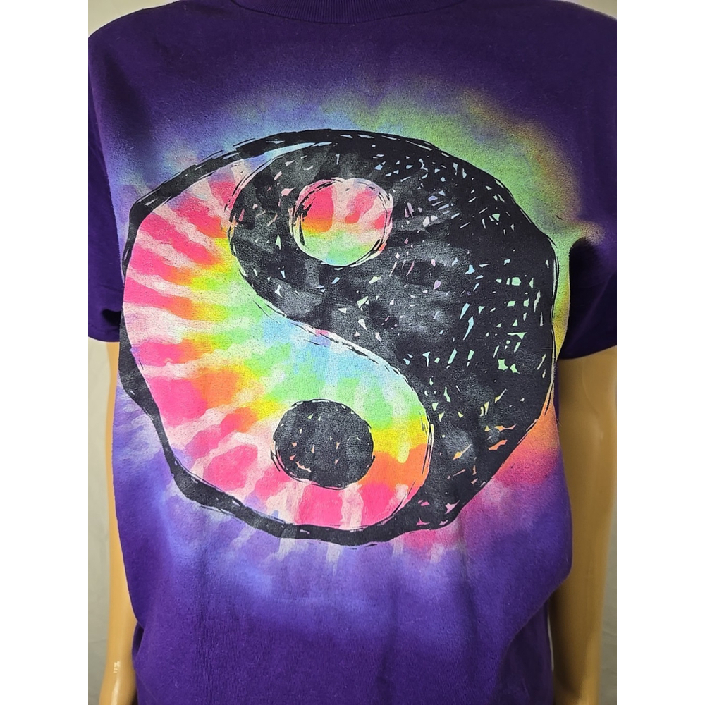 DOM Graphic Tee Size S Cotton Yin Yang Tie Dye Purple Festival Shirt - Picture 5 of 7